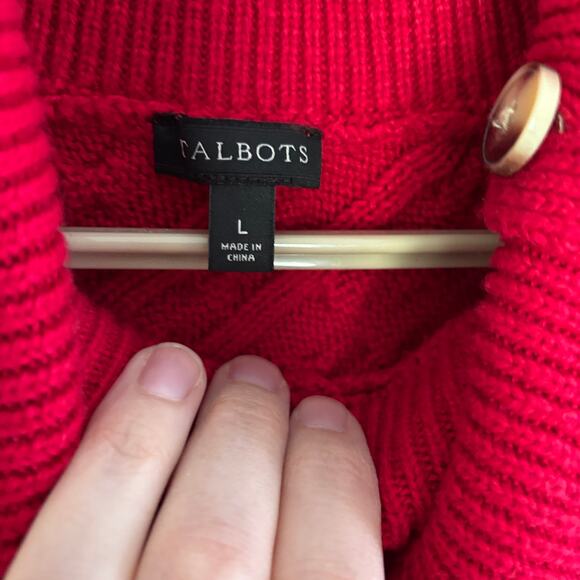 Talbots Red Cable Knit Triangle Poncho Sweater Large cotton blend holiday - Picture 5 of 6